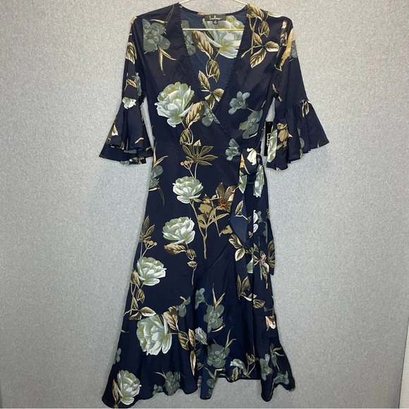 Lulu’s Love and Light Blue Floral Print Midi Ruffle Wrap Dress - Picture 4 of 9